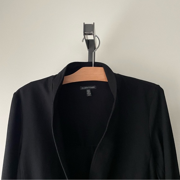 Eileen Fisher Collarless Single Button Blazer Jacket Black Viscose Blend Medium - Picture 6 of 8